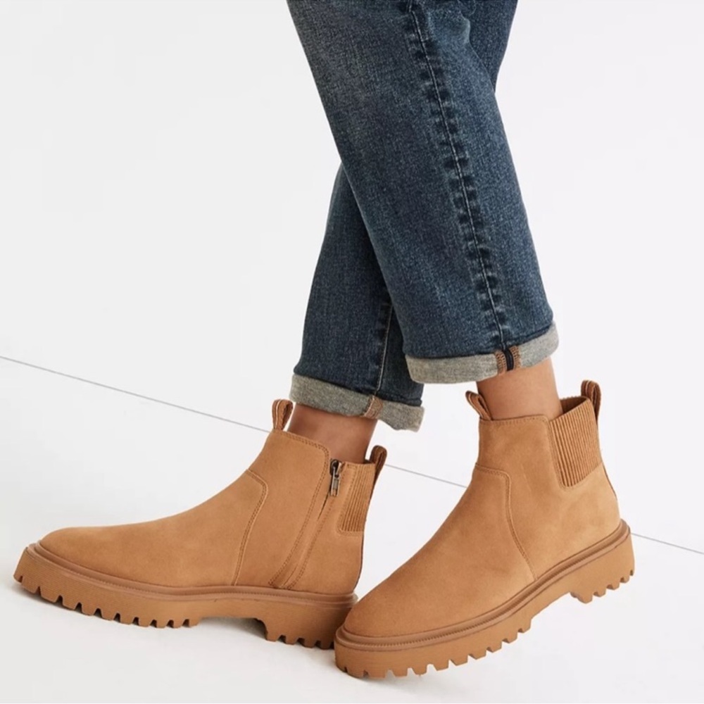 Madewell Henry Pull-On Tan Suede Lug Sole Boots Size 7.5 NWOT